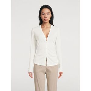Theory White V Neck Button Front Long Sleeve Fine Knit Cardigan Sweater Size S